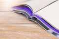 Stack magazines on wooden table Royalty Free Stock Photo