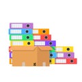 Stack of many color document folders and cardboard box for design on white, stock vector illustration Royalty Free Stock Photo