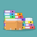 Stack of many color document folders, paper and cardboard box for design, stock vector illustration