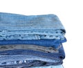 Stack on many jeans isolated on white close-up Royalty Free Stock Photo