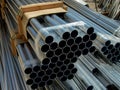 Stack of Many Pipes at the Construction Site Royalty Free Stock Photo