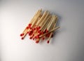 A stack of matches with a white background