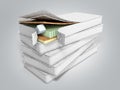 Stack of mattresses 3d render on grey background Royalty Free Stock Photo