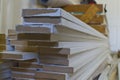 A stack of MDF boards in the warehouse Royalty Free Stock Photo