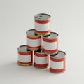 Stack of Metal Food Cans with Blank Labels in Pyramid Shape Royalty Free Stock Photo