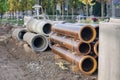 Urban Repair Process with Stack of Pipes Royalty Free Stock Photo