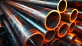 Stack of Metal Pipes on Factory Floor Royalty Free Stock Photo