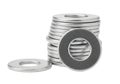 Stack of metal washers with one washer in front Royalty Free Stock Photo
