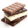 Stack of milk, dark, and white chocolate isolated on white background Royalty Free Stock Photo