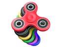 Stack of Milticolour Fidget Finger Spinners Antistress Toy on a white background. 3d Rendering.