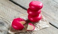 Stack of mini cheese on the wooden table