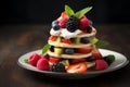 A stack of mini pancakes with fresh fruit toppings Royalty Free Stock Photo