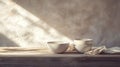 Stacked Ceramic Bowls on Rustic Wood Minimalist Kitchen Still Life with Natural Light and Soft Shadows Royalty Free Stock Photo