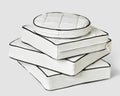 Stack of minimalist square and round white leather seat cushions Royalty Free Stock Photo