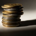 Between gold and silver hues, indicating a variety of coin types Royalty Free Stock Photo