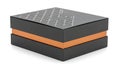 Stack of modern black and orange boxes Royalty Free Stock Photo