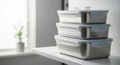 Stack of modern food storage containers Royalty Free Stock Photo