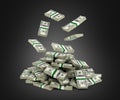Stack of money american dollar bills falling into a pile on black background 3d Royalty Free Stock Photo