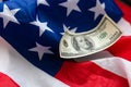 Stack of money on American Flag. dollars. High quality photo Royalty Free Stock Photo