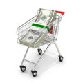 Stack of money american hundred dollar bills in the shopping trolley 3d Royalty Free Stock Photo