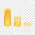 Stack of money coin loss down, gold coins vectors isolated on white background Royalty Free Stock Photo