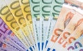 Stack of money with 50 100 200 and 500 euro banknotes Royalty Free Stock Photo