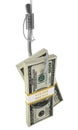 Stack of money on fishing hook Royalty Free Stock Photo