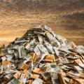 Stack of Money in Front of Cloudy Sky. Generative AI Royalty Free Stock Photo
