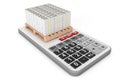 Stack Of Money over Calculator. 3d Rendering