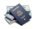 Stack of Cash and Passport Royalty Free Stock Photo