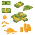 Stack of money and pile of gold coins vector set Royalty Free Stock Photo