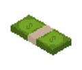 stack of money pixel art. pile of cash pixelated. Dollars isolated Royalty Free Stock Photo