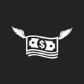 Stack of money with wings flat design vector icon. Royalty Free Stock Photo
