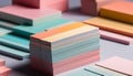 Stack of multi colored paper shapes inspire creativity and business success generated by AI