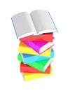 Stack of multicolored books with open book