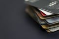 Stack of multicolored credit cards close-up Royalty Free Stock Photo