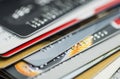 Stack of multicolored credit cards close-up Royalty Free Stock Photo