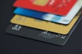 Stack of multicolored credit cards close-up Royalty Free Stock Photo