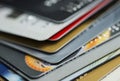 Credit card on laptop, online shoppingStack of multicolored credit cards close-up Royalty Free Stock Photo