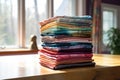 stack of multicolored fabric swatches on a table Royalty Free Stock Photo