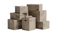 A disorganized stack of different sized cardboard boxes isolated on a white background for logistics and delivery isolated on Royalty Free Stock Photo
