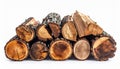 Stack of Natural Firewood Logs on White Background for Winter Fuel Royalty Free Stock Photo