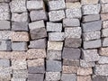 Stack natural granite stones for sidewalk construction. building material