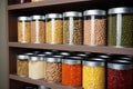 stack of neatly arranged canned food in a pantry