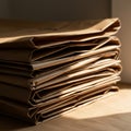 A stack of neatly folded brown paper bags sits on a flat surface. The bags are Royalty Free Stock Photo