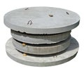 Stack of industrial round concrete hatches for the sewerage sys