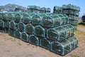 Stack of new lobster pots, Holy Island harbour Royalty Free Stock Photo