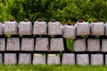 Stack of new railroad ties for hi-speed rail line Royalty Free Stock Photo