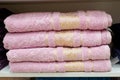 A stack of new towels. Bath accessories. Textile industry. Retail trade