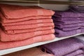 A stack of new towels. Bath accessories. Textile industry. Retail trade